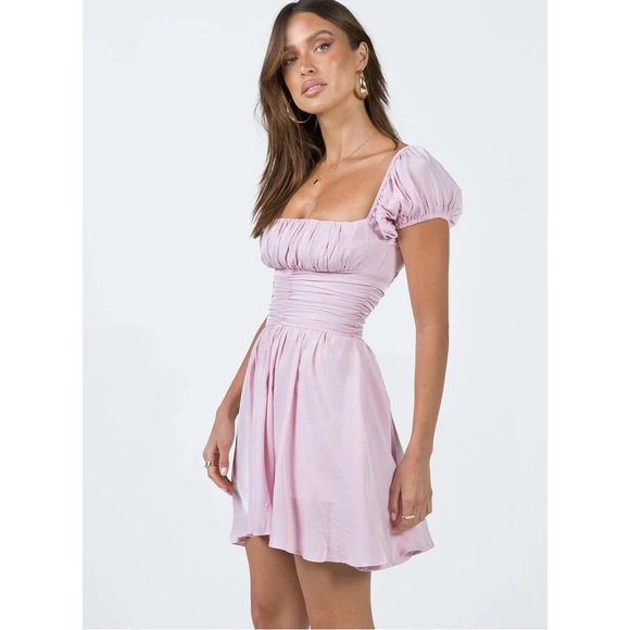 NWT Princess Polly Petal Pink Shirred Mini Dress Barbiecore Coquette Size 0 - Picture 2 of 10